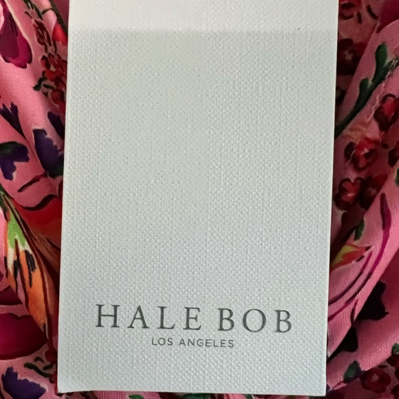Hale Bob Spring Dress Pink Floral 'Manila Jersey' Twist Front Balloon Sleeve NWT - Picture 8 of 15